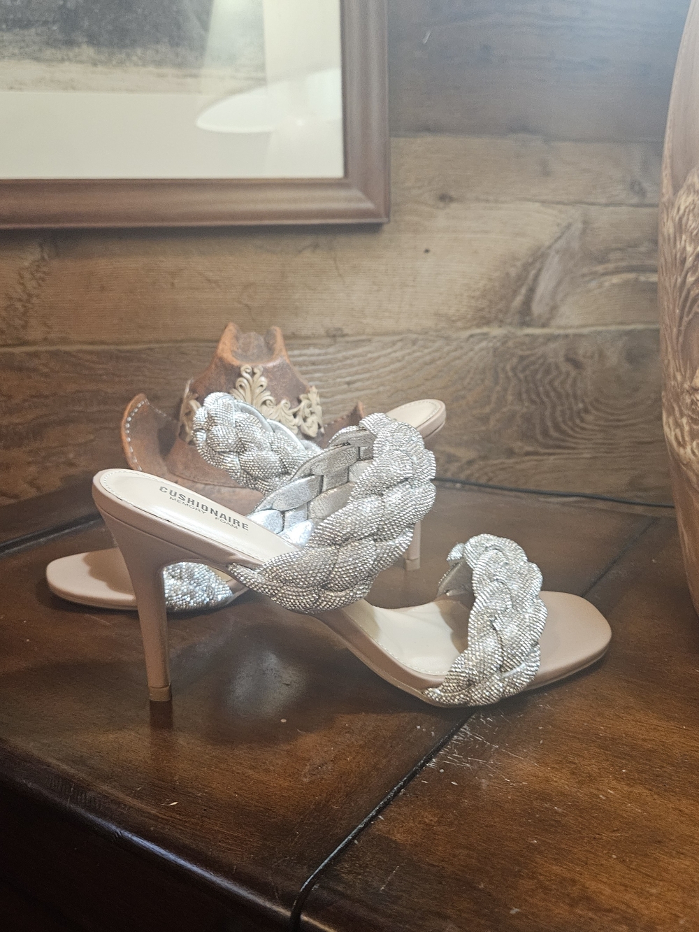 Braided Metallic Slide Heels in Silver